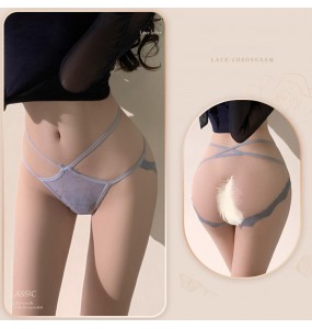 FEE ET MOI - Elegant Sheer Floral Strap Open-Back Panties (Blue)